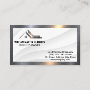 Modern Realtor Metal Logo   Metallic Border Business Card
