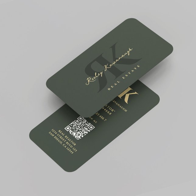 Modern Realtor Monogram R K Dark Green  Business Card (Modern Realtor Monogram R K Dark Green Professional Real Estate Agent Marketing Business Card
)