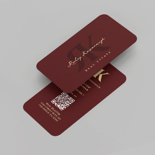 Modern Realtor Monogram R K Dark Red Maroon Business Card