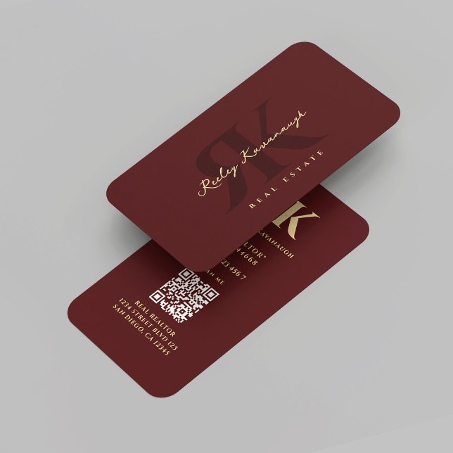 Modern Realtor Monogram R K Dark Red Maroon Business Card (Modern Realtor Monogram R K Dark Red Maroon Professional Marketing Real estate Agent Business Card
)