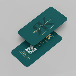 Modern Realtor Monogram R K Dark Teal Business Card