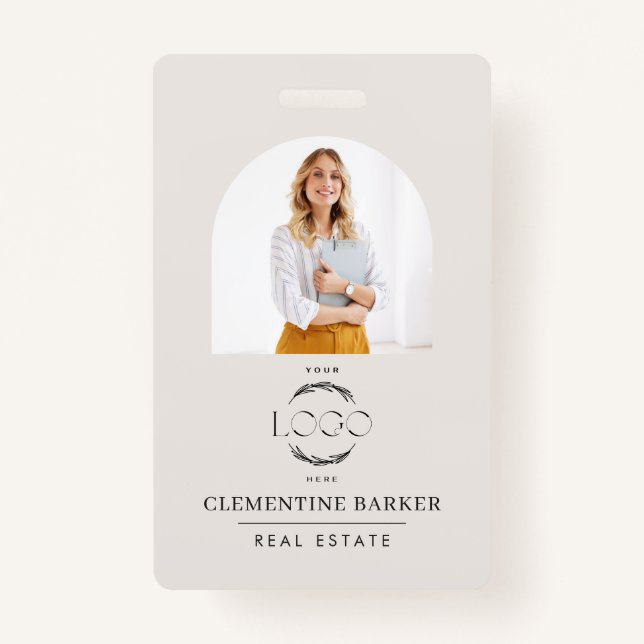 Modern Realtor Name Badge with Photo Arch Elegant (Front)