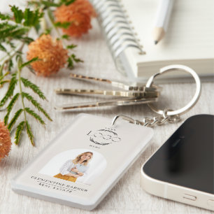 Modern Realtor Name Badge with Photo Arch Elegant Keychain