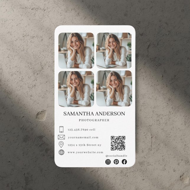 Modern Realtor & Photographer Photo Grid & QR Code Business Card (Creator Uploaded)