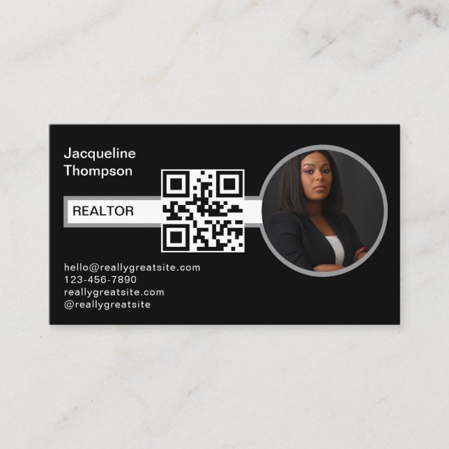 Modern Realtor Real Estate Agent Photo QR Code Business Card (Front)