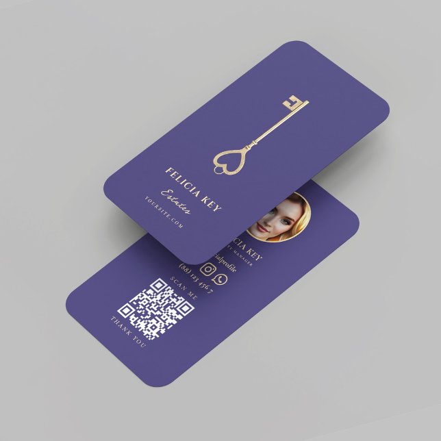Modern Realtor Real Estate Agent Photo QR Code Business Card (Modern Realtor Real Estate Agent Photo QR Code Dusty Purple Business Card
)