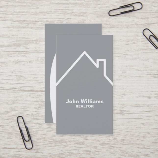 Modern realtor real estate grey business card (Front/Back In Situ)