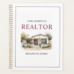 Modern Realtor Watercolor Business  Planner<br><div class="desc">Stay organized and polished with this modern realtor business planner. Featuring a watercolor image of a warm residential home framed by a clean burgundy border, this elegant design brings calm clarity to your daily schedule. Your name, title, and specialty appear in refined serif type, making this a professional and stylish...</div>