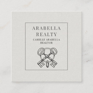 Modern Realty Company Faux Linen Square Business Card