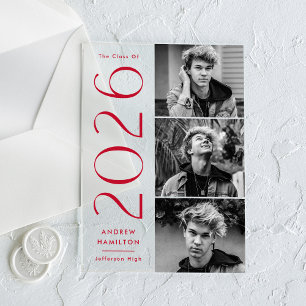 Modern Red 3 Photo Acrylic Graduation Announcement