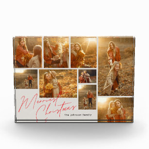 Modern Red 9 Multi Collage Christmas Photo Block