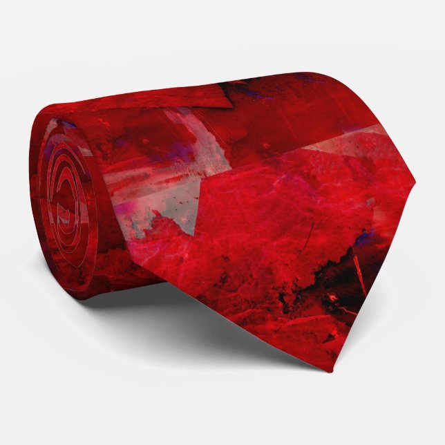 Modern Red Abstract Painting Art Tie (Rolled)