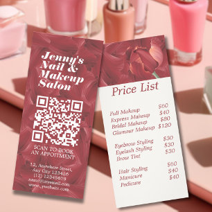 Modern Red Abstract Pattern Nail Makeup Price List Rack Card