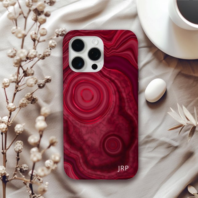 Modern Red Agate Marble Pattern with Monogram Case-Mate iPhone Case (Creator Uploaded)