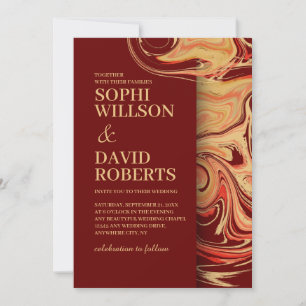 Modern red and beige abstract Wedding Invitation