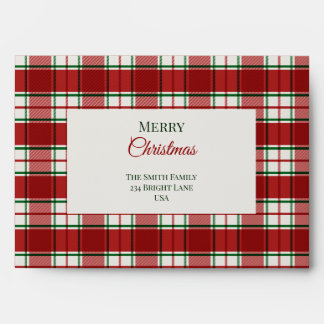 Modern Red and beige plaid pattern christmas Envelope