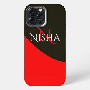 Modern Red and Black Abstract Monogram  iPhone 13 Pro Max Case
