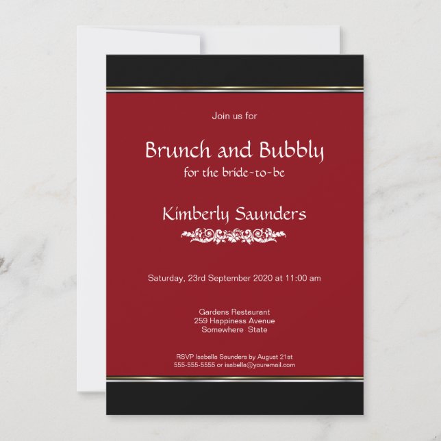 Modern Red and Black Brunch and Bubbly Invitation (Front)