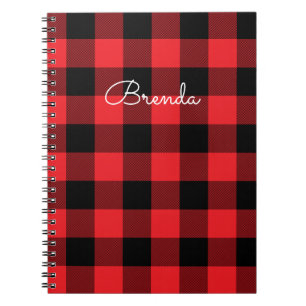 Modern Red and Black Buffalo Check Notebook