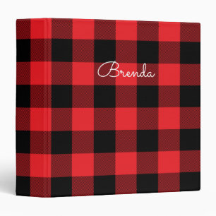 Modern Red and Black Buffalo Plaid Check Binder