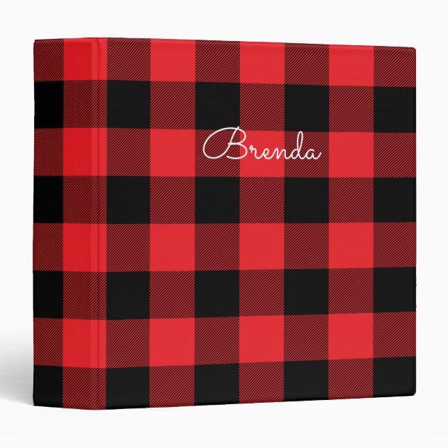Modern Red and Black Buffalo Plaid Check Binder (Front/Spine)