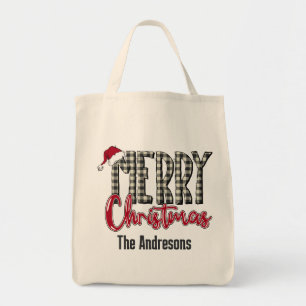 Modern Red and Black Cute Merry Christmas  Tote Bag