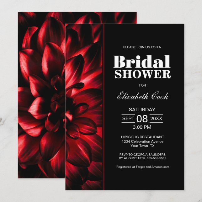 Modern Red and Black Floral Bridal Shower Invitation (Front/Back)
