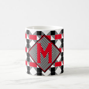 modern red and black geometric Monogram initial Coffee Mug