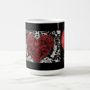 Modern Red and black Lace Love Coffee Mug