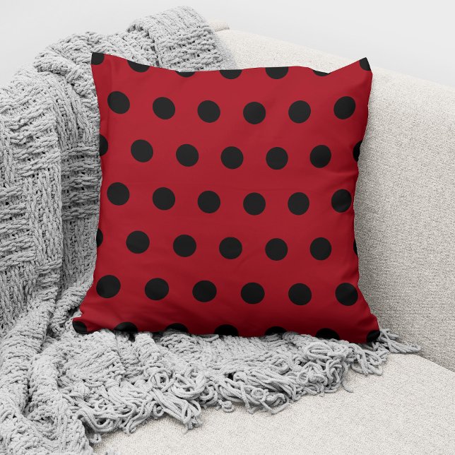 Modern Red And Black Polka Dots Pattern Throw Pillow (Creator Uploaded)