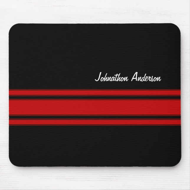 Modern Red And Black Racing Stripes With Name Mouse Pad (Front)