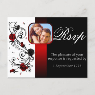 Modern Red and Black Rose Wedding RSVP Invitation Postcard