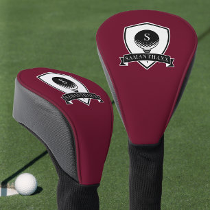 Modern Red and Black Simple Name Initial Monogram Golf Head Cover