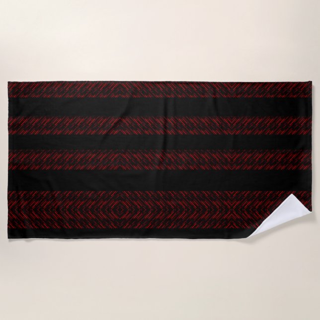 Modern Red and Black Stripes pattern Beach Towel (Front)