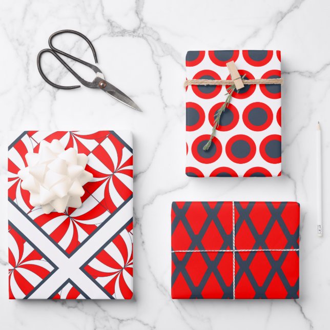 Modern Red and Blue Geometric Pattern Wrapping Paper Sheet (Front)