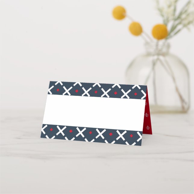 Modern Red and Blue Holiday Pattern | Holiday Place Card (Back)
