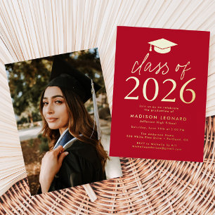 Modern Red and Gold Class of 2025 Graduation Party