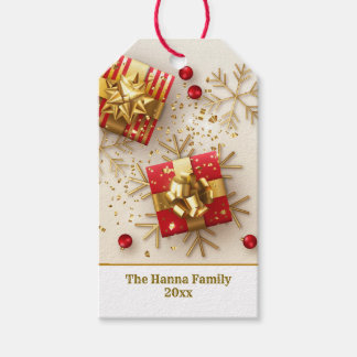 Modern Red and Gold Presents Christmas Snowflakes Gift Tags