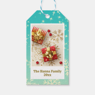 Modern Red and Gold Presents Christmas Snowflakes Gift Tags