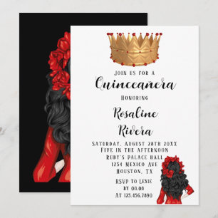 Modern Red and Gold Quinceanera Birthday Invitation