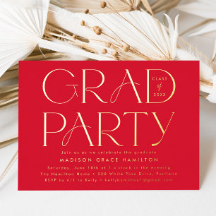 Modern Red and Gold Typography Graduation Party
