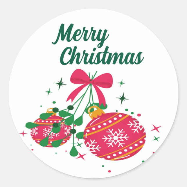 Modern red and green Christmas ornaments  Classic Round Sticker (Front)