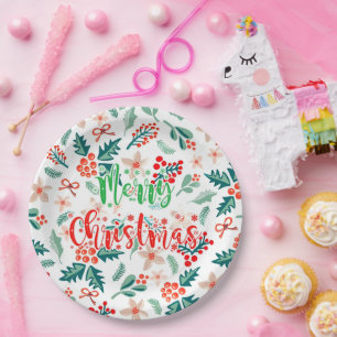 Modern Red and Green Christmas Tree Party Paper Plate