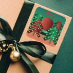 Modern Red and Green Sparkling Christmas Trees  Square Sticker<br><div class="desc">Add a touch of personal charm to your holiday gifts with this customizable Christmas sticker. It features a vibrant green background adorned with modern, geometric trees in festive red and green hues. The trees are beautifully highlighted with sparkling lights, creating a warm and joyful atmosphere. The sticker also includes a...</div>