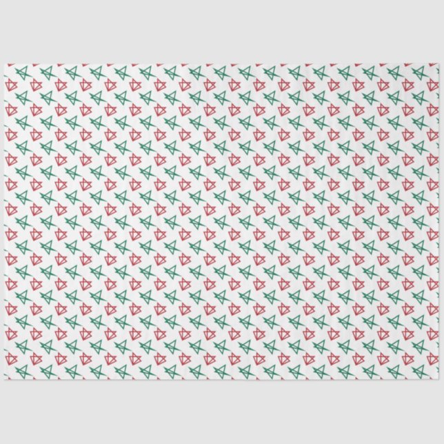 Modern Red and Green Stars Christmas Tissue Paper (Front)