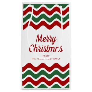 Modern red And Green Stripes Merry Christmas Small Gift Bag