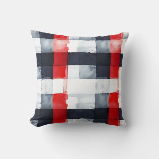 Modern Red and Grey Plaid Watercolor Throw Pillow