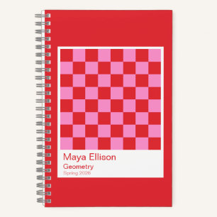 Modern Red and Pink Checkerboard Notebook