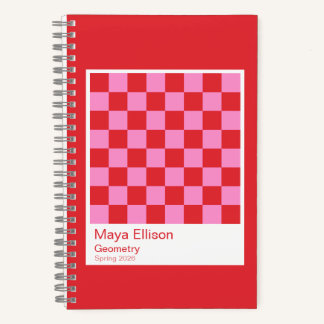 Modern Red and Pink Checkerboard Notebook