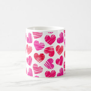 Modern Red and Pink Doodled Hearts Valentine Coffee Mug